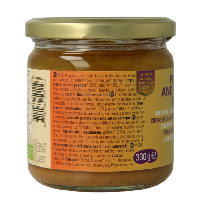Pinda rozijnenpasta bio 330 Gram