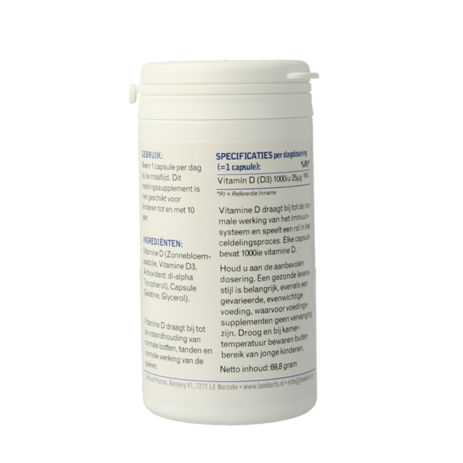 Vitamine D3 1000IE 25mcg 180.00 Capsules