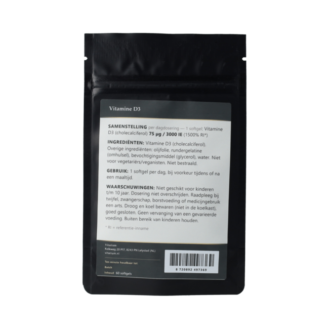 Vitamine D3 3000 UI. 60.00 Softgels