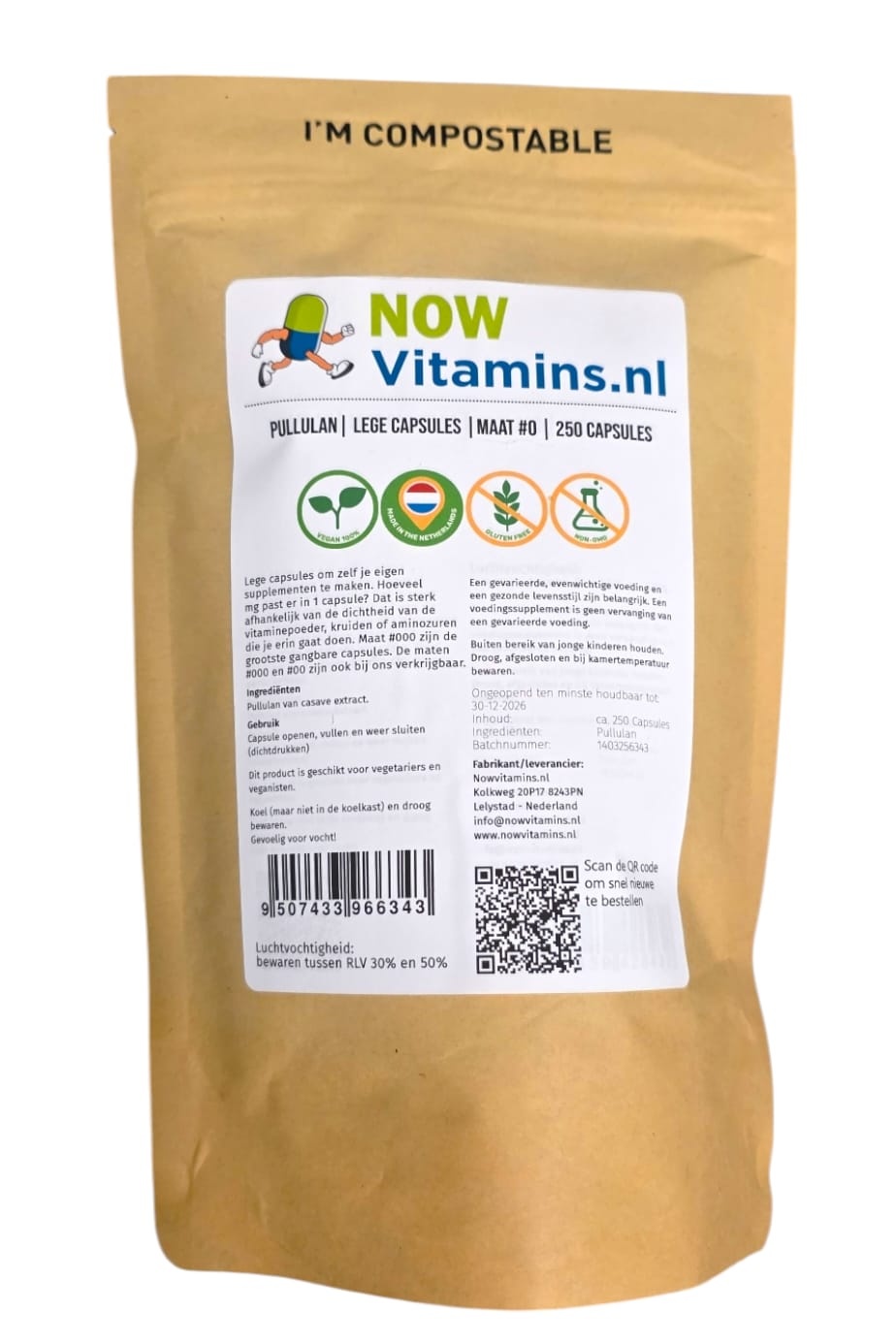 Nowvitamins.nl Pullulan lege capsule mt 0 250.00 Stuks