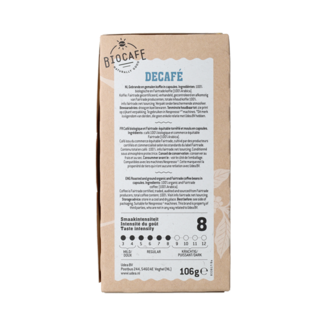 Koffiecapsules decafe bio 20 Stuks