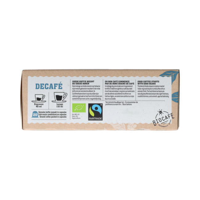 Koffiecapsules decafe bio 20 Stuks