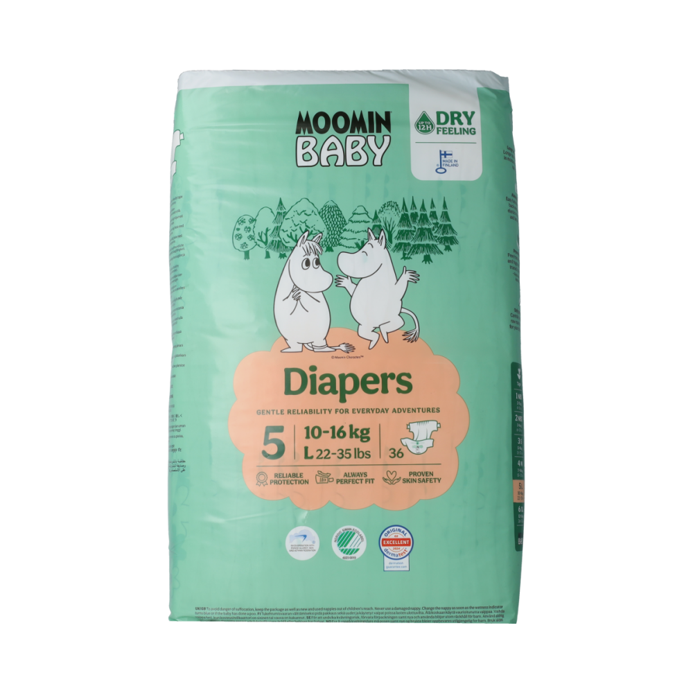 Moomin Baby luiers maat 5 36 pcs. 10-16 kg 36.00 Stuks