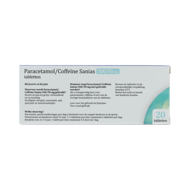 PARACETAMOL/COFFEINE SANIAS TABLET 500/50 MG AV 20.00 Stuks