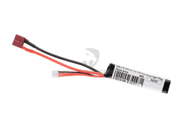 Pirate Arms LiPo 7.4V 600mAh 20C PDW Kriss Vector Type T-Plug Pirate Arms LiPo 7.4V 600mAh 20C PDW Kriss Vector Type T-Plug