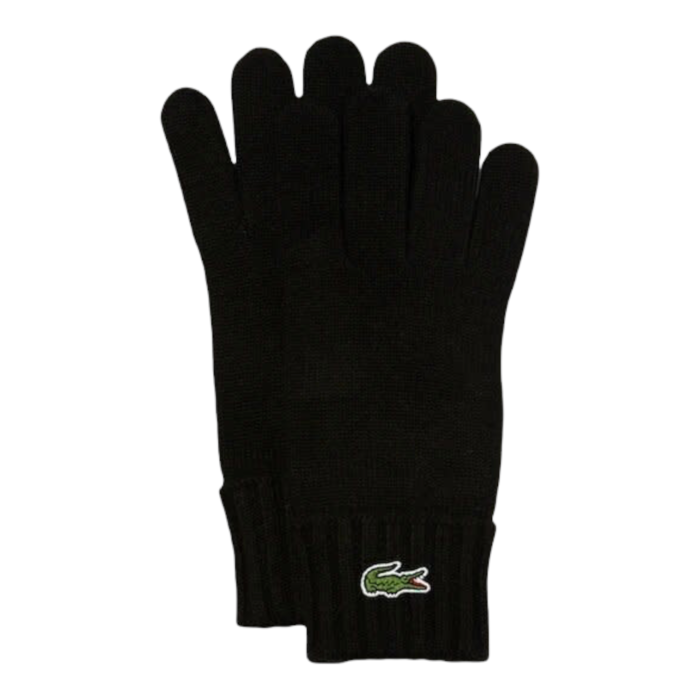 Lacoste Gants en laine unie avec crocodile brodé -Noir