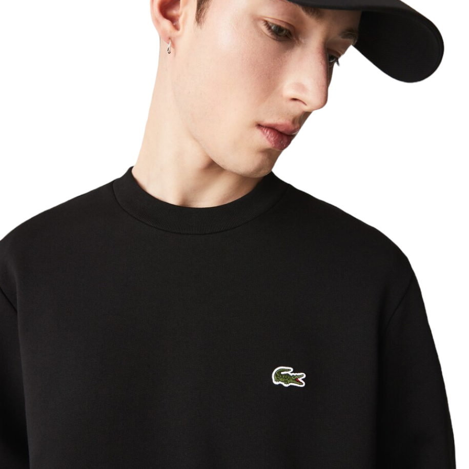 Lacoste Sweatshirt en molleton gratté de coton biologique - Noir