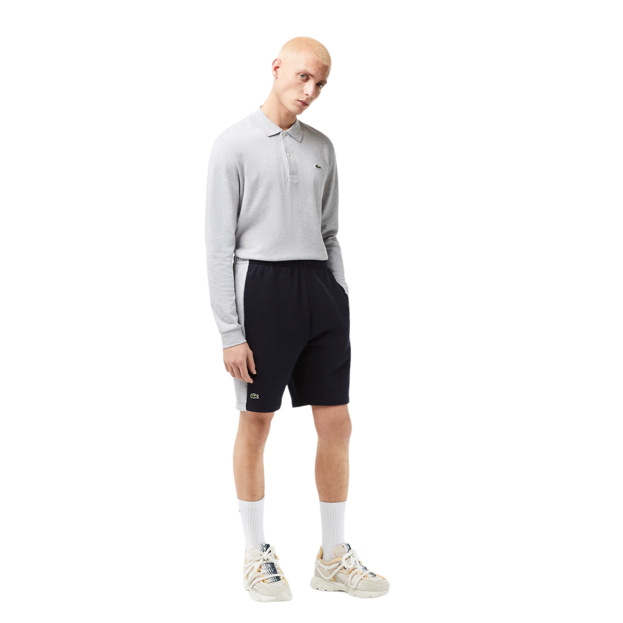 Lacoste Short Color-Block En Molleton - Bleu Marine/Gris Chine