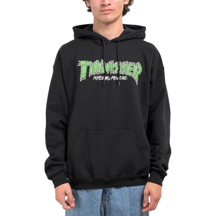 Thrasher Brick Hooded Sweat - Black/Green