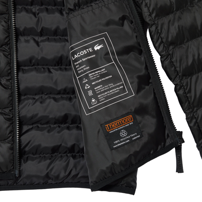 Lacoste Doudoune à Capuche Rembourrée Déperlante - Noir