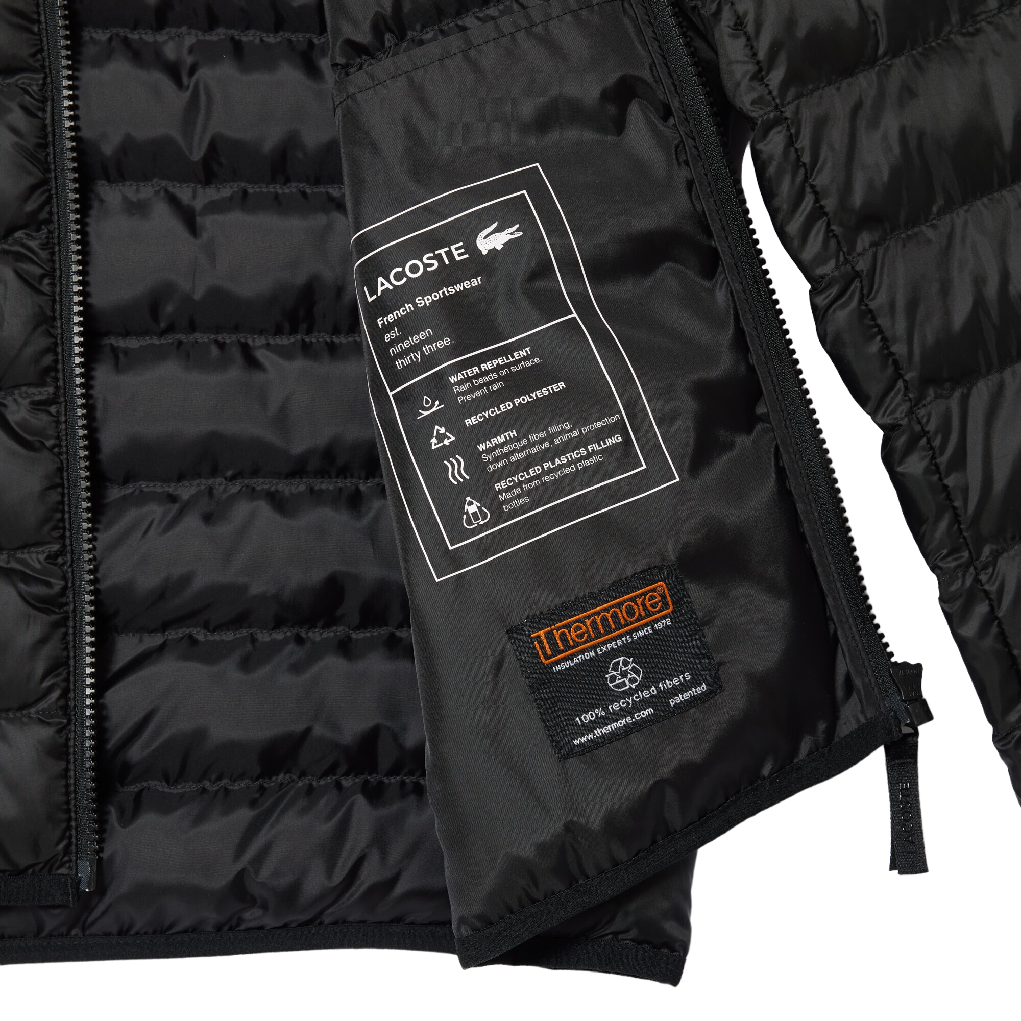 Lacoste Doudoune à Capuche Rembourrée Déperlante - Noir