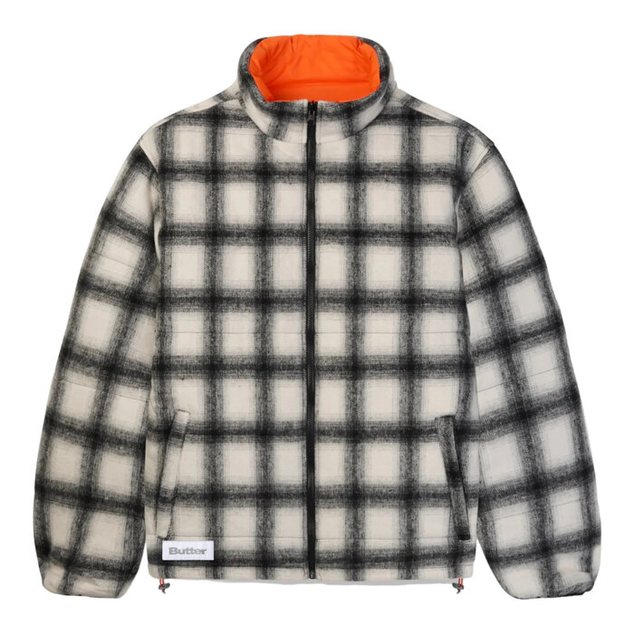 Butter Reversible Plaid Puffer Jacket - White/Orange