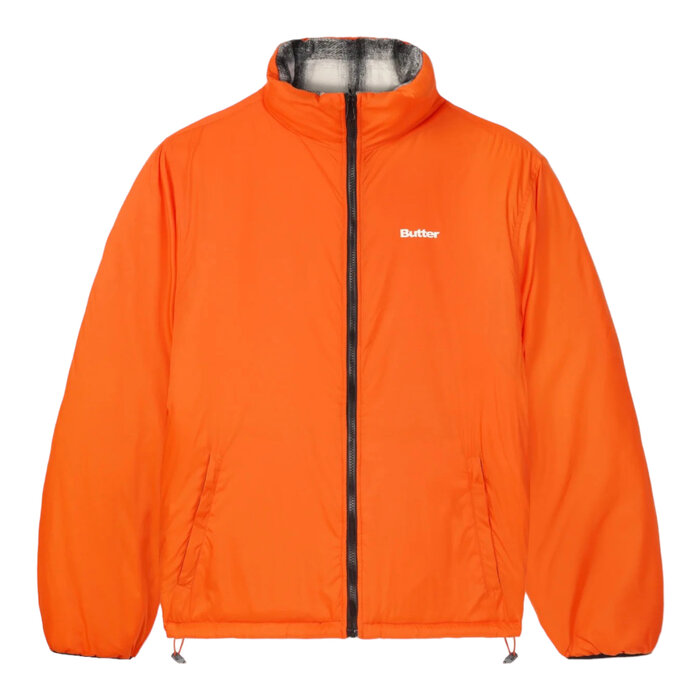 Butter Reversible Plaid Puffer Jacket - White/Orange
