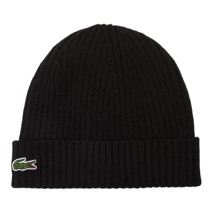 Lacoste Bonnet côtelé en laine - Noir