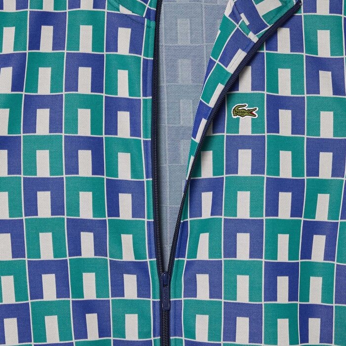 Lacoste Lacoste Sweatshirt Zippé Motif Robert George En Jacquard - Blanc/Bleu/Vert