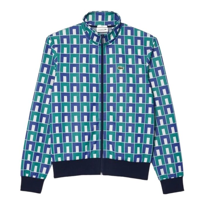 Lacoste Lacoste Sweatshirt Zippé Motif Robert George En Jacquard - Blanc/Bleu/Vert
