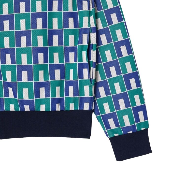 Lacoste Lacoste Sweatshirt Zippé Motif Robert George En Jacquard - Blanc/Bleu/Vert
