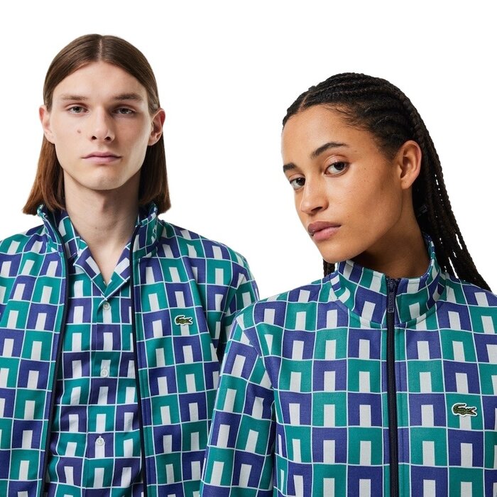 Lacoste Lacoste Sweatshirt Zippé Motif Robert George En Jacquard - Blanc/Bleu/Vert