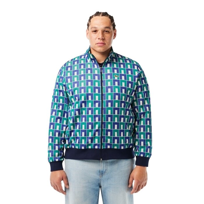 Lacoste Lacoste Sweatshirt Zippé Motif Robert George En Jacquard - Blanc/Bleu/Vert