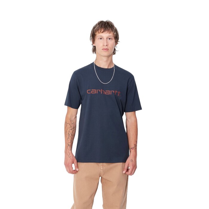 Carhartt WIP S/S Script T-shirt - Air Force Blue/Malbec