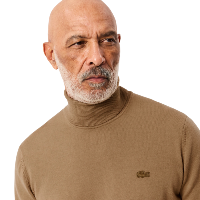 Lacoste Pull en Laine Mérinos Col Roulé - Marron