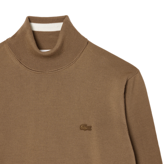 Lacoste Pull en Laine Mérinos Col Roulé - Marron