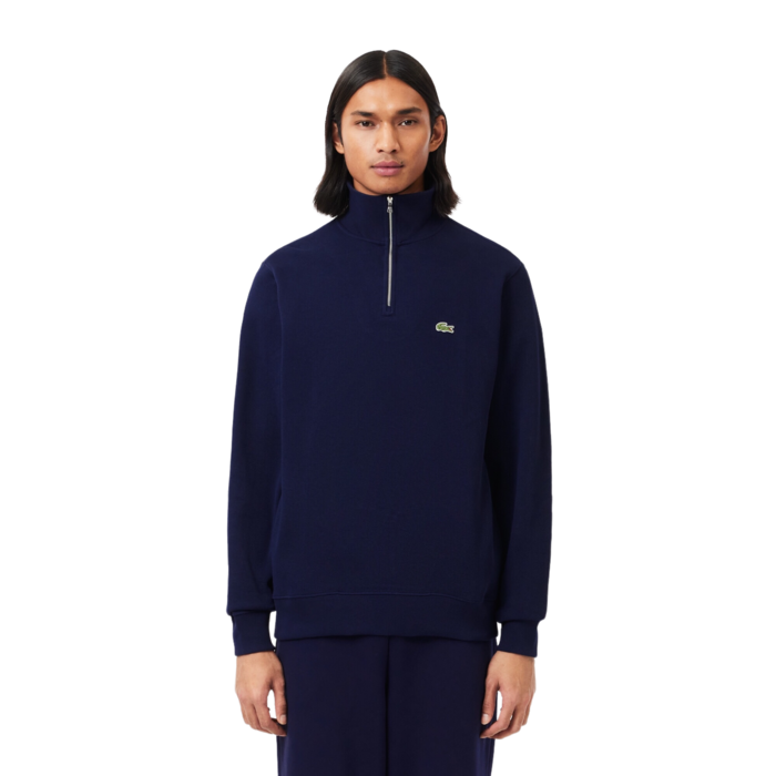 Lacoste Sweatshirt Zippé Interlock Col Montant - Bleu Marine