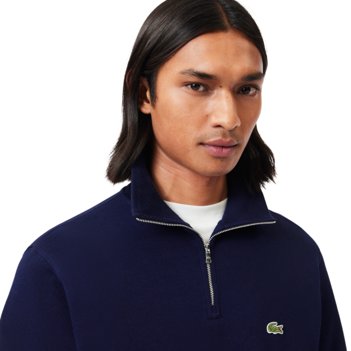 Lacoste Sweatshirt Zippé Interlock Col Montant - Bleu Marine