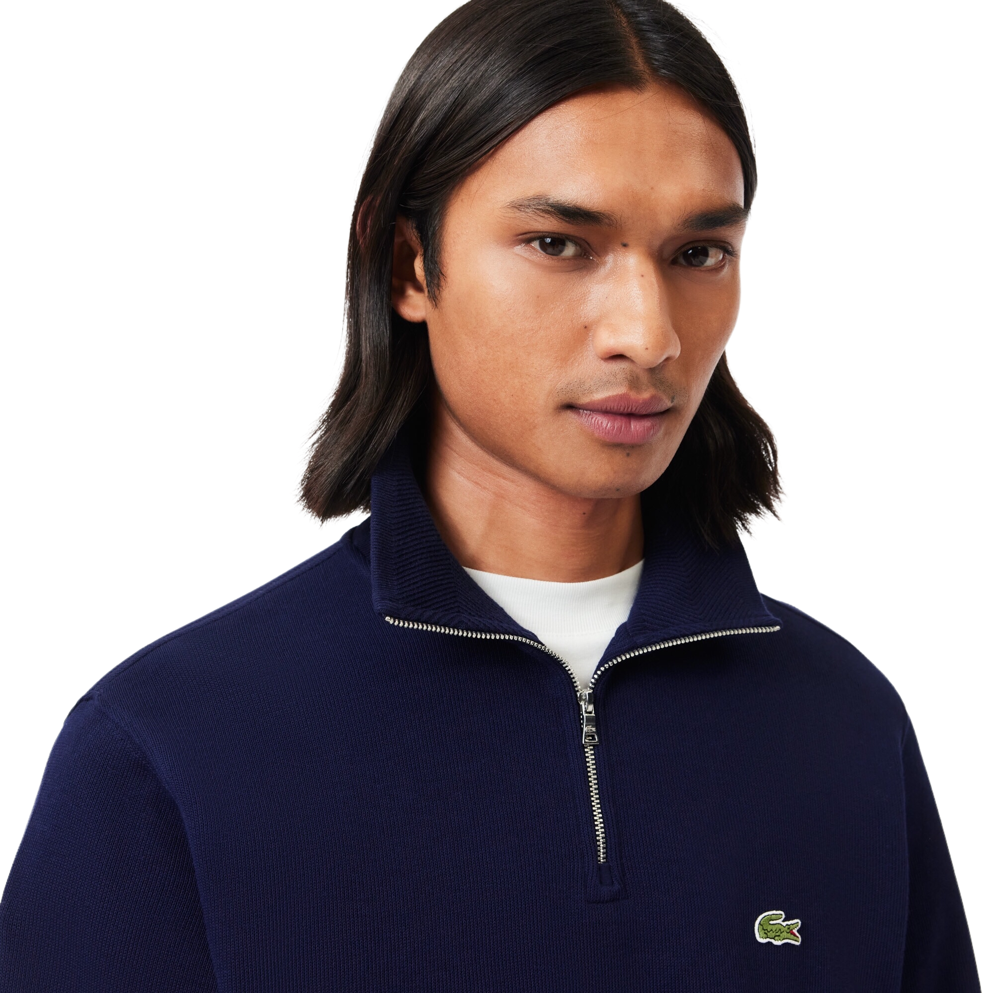 Lacoste Sweatshirt Zippé Interlock Col Montant - Bleu Marine