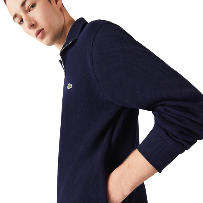 Lacoste Sweatshirt Zippé Interlock Col Montant - Bleu Marine