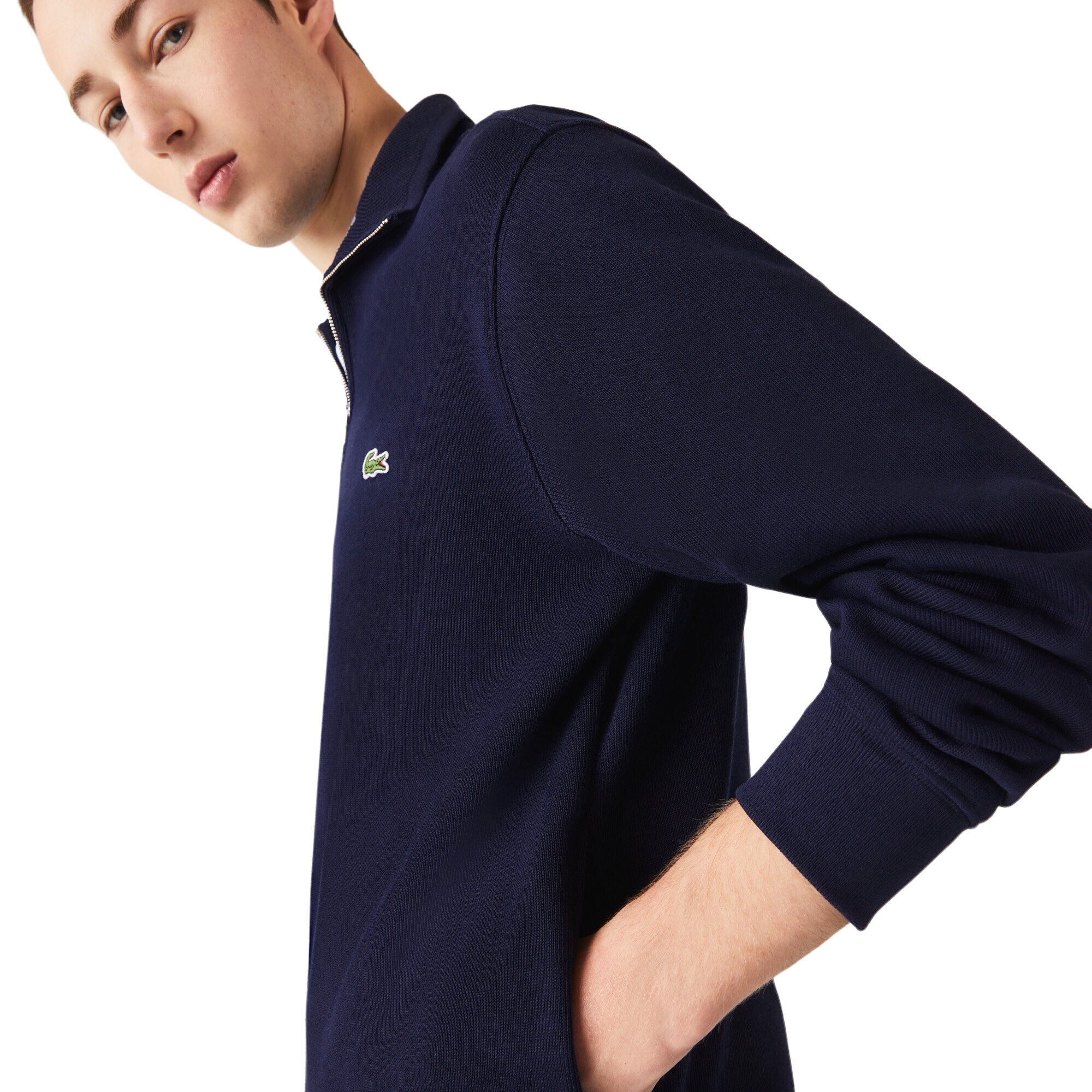 Lacoste Sweatshirt Zippé Interlock Col Montant - Bleu Marine