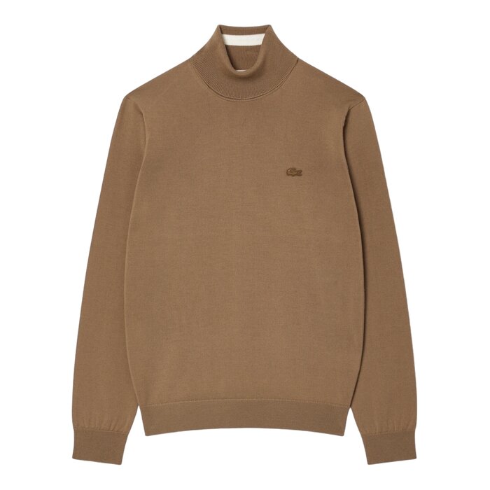 Lacoste Pull en Laine Mérinos Col Roulé - Marron