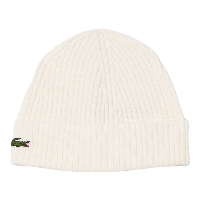 Lacoste Bonnet en Laine Peignée Côtelée - Blanc