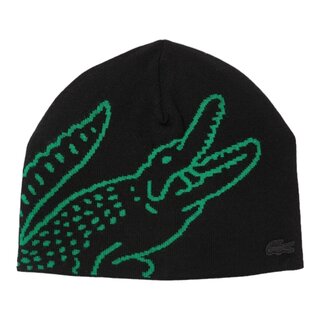 Lacoste Bonnet en Laine Jacquard Crocodile - Noir/Vert
