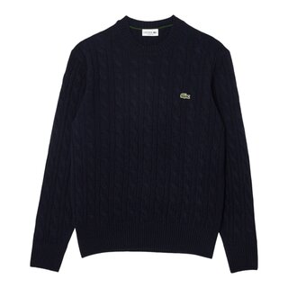 Lacoste Pull Torsadé en Laine Cardée Col Rond - Bleu Marine