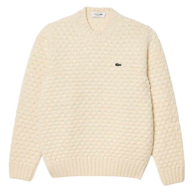 Pull en Laine Cardée Epaisse Col Rond Blanc