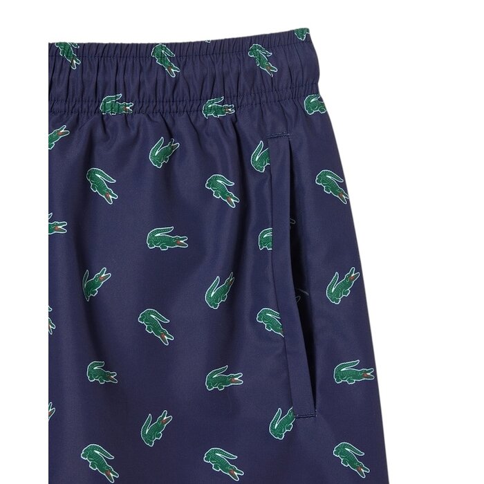 Lacoste Short De Bain Court Imprimé Crocodile - Bleu Marine