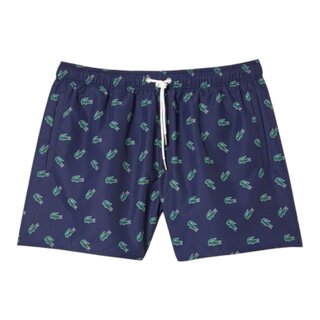 Lacoste Short De Bain Court Imprimé Crocodile - Bleu Marine