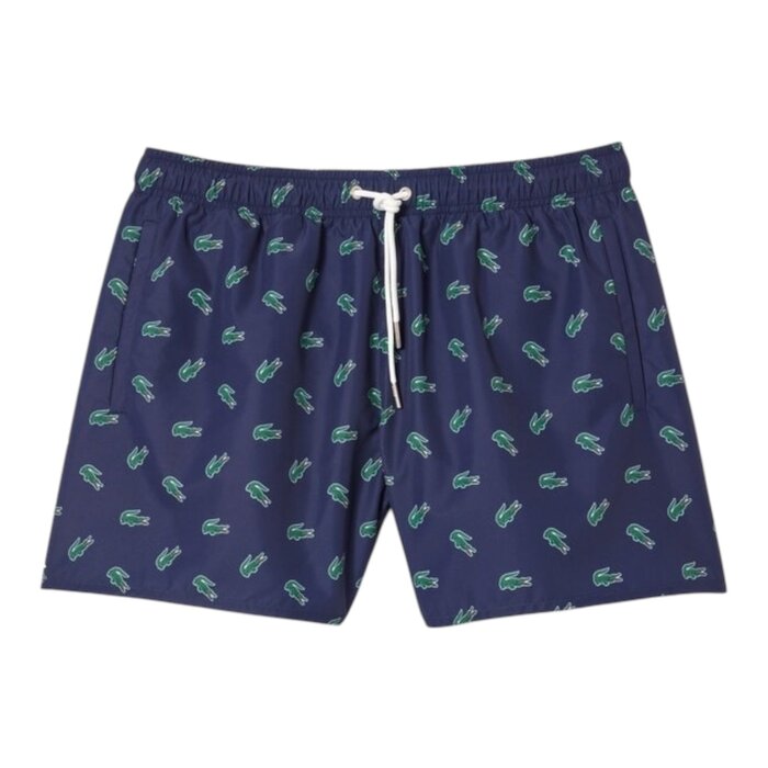 Lacoste Short De Bain Court Imprimé Crocodile - Bleu Marine