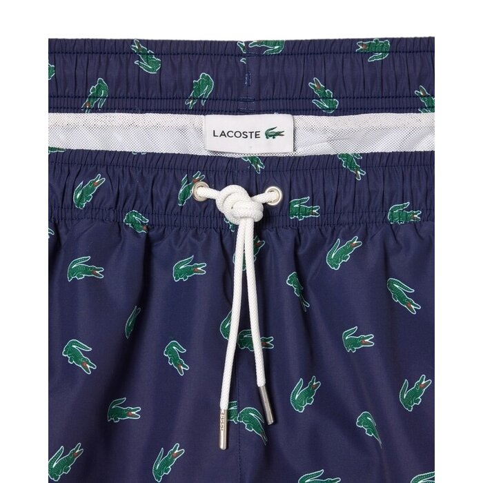Lacoste Short De Bain Court Imprimé Crocodile - Bleu Marine