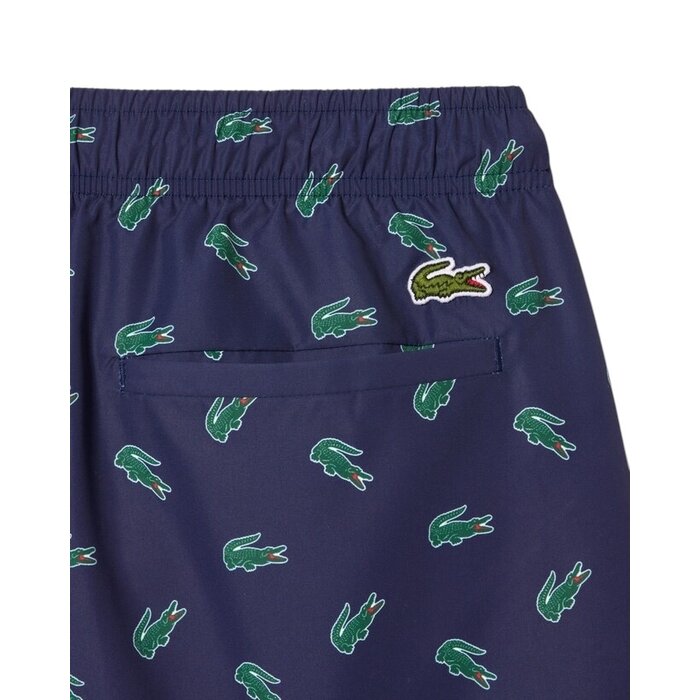Lacoste Short De Bain Court Imprimé Crocodile - Bleu Marine