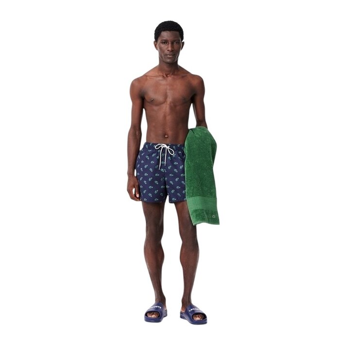 Lacoste Short De Bain Court Imprimé Crocodile - Bleu Marine