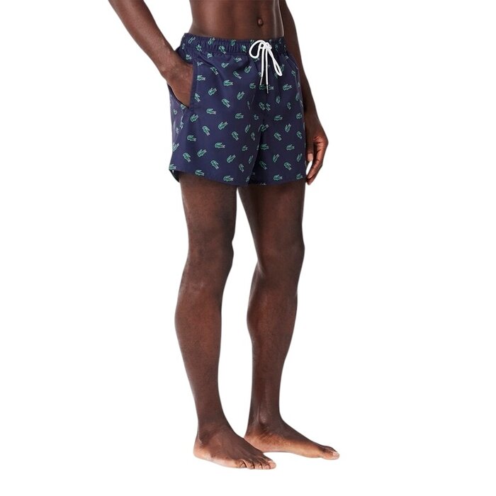 Lacoste Short De Bain Court Imprimé Crocodile - Bleu Marine