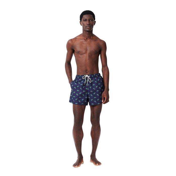 Lacoste Short De Bain Court Imprimé Crocodile - Bleu Marine