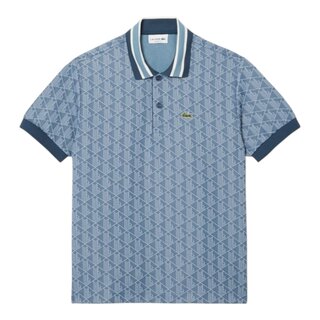 Lacoste Polo motif monogramme classic fit à col contrasté - Bleu
