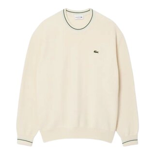 Lacoste Pull fin en crêpe de coton à rayures - Blanc/Vert/Bleu Clair