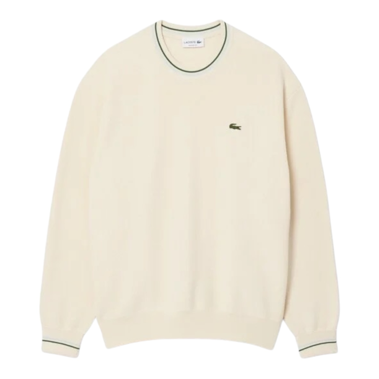 Lacoste Pull fin en crêpe de coton à rayures Blanc/Vert/Bleu