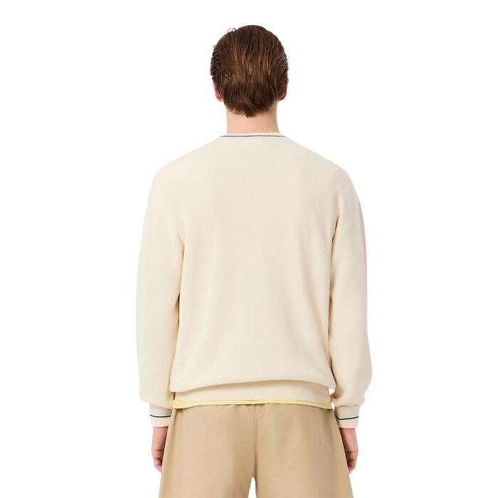 Lacoste Pull fin en crêpe de coton à rayures - Blanc/Vert/Bleu Clair