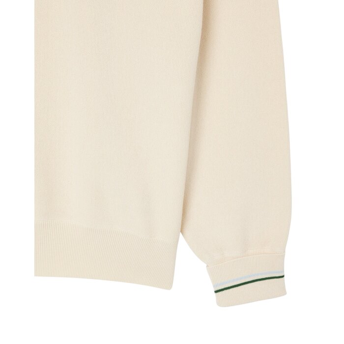 Lacoste Pull fin en crêpe de coton à rayures - Blanc/Vert/Bleu Clair