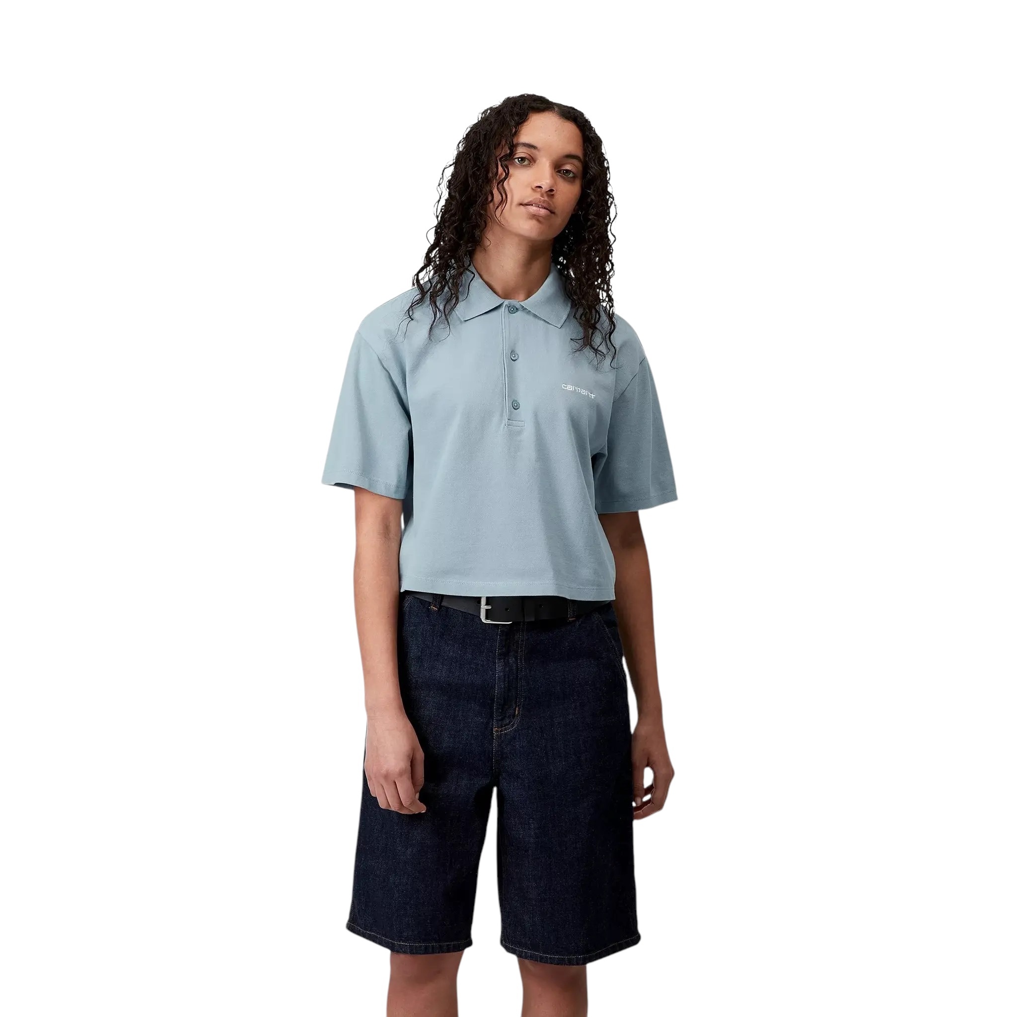 Carhartt WIP W' S/S Carhartt Script Polo TS - Frosted Blue
